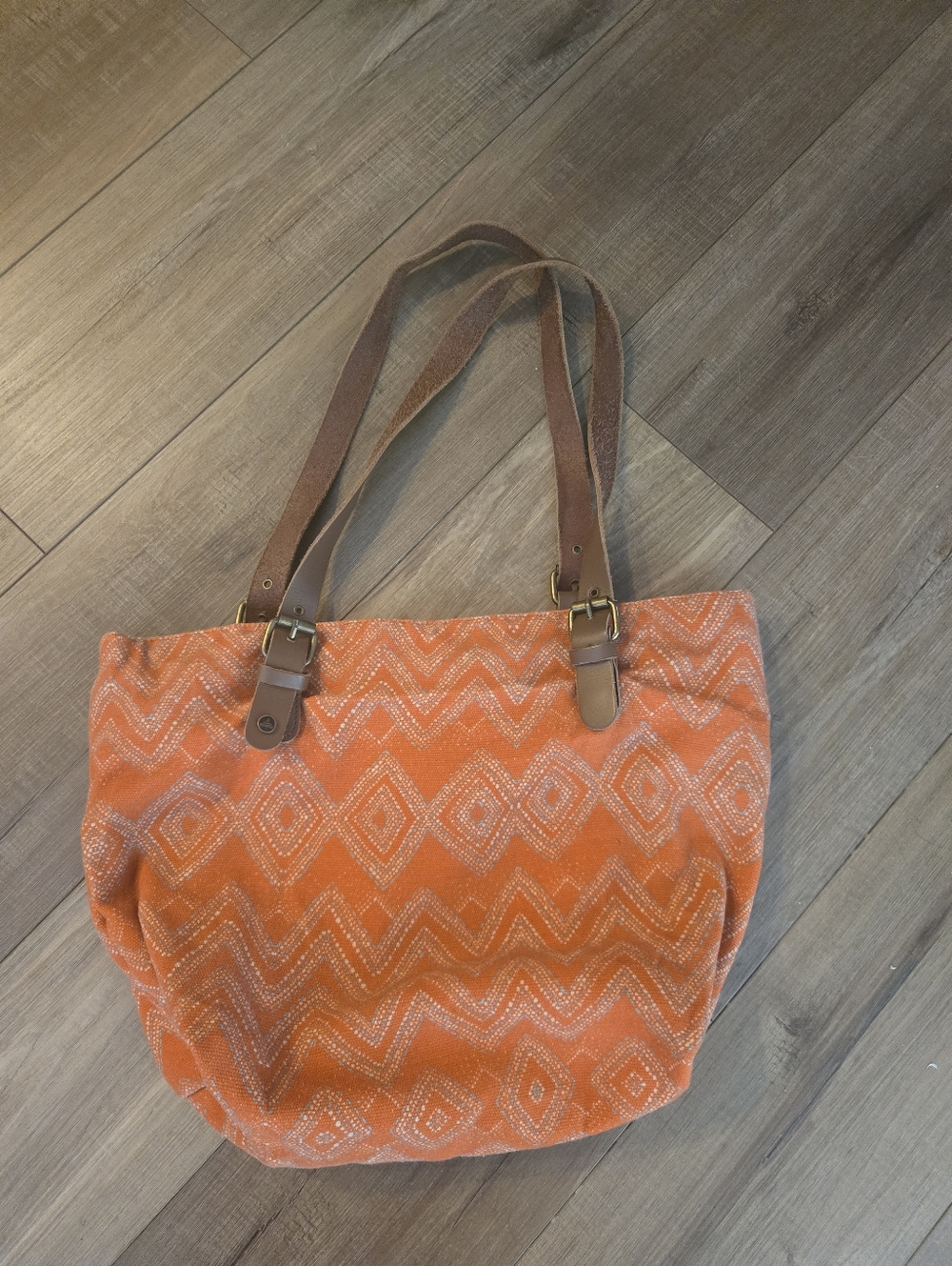Prana Woven Geometric Tote with Leather Straps